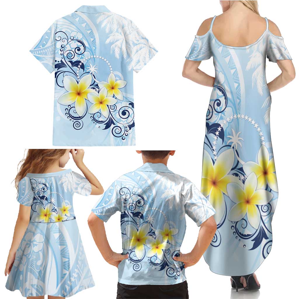FSM Chuuk Constitution Day Family Matching Summer Maxi Dress and Hawaiian Shirt Polynesian Curves Plumeria LT05 - Polynesian Pride