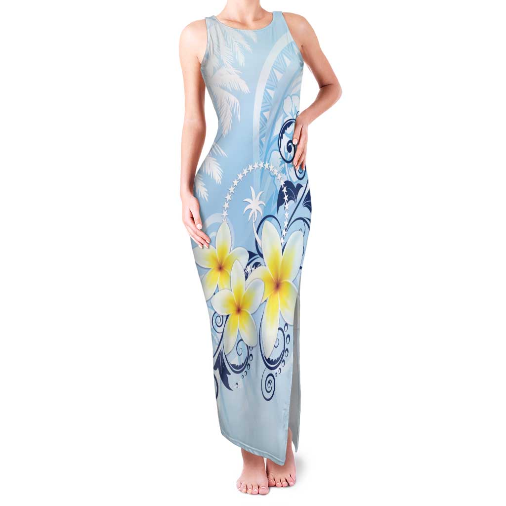 FSM Chuuk Constitution Day Family Matching Tank Maxi Dress and Hawaiian Shirt Polynesian Curves Plumeria LT05 Mom's Dress Blue - Polynesian Pride