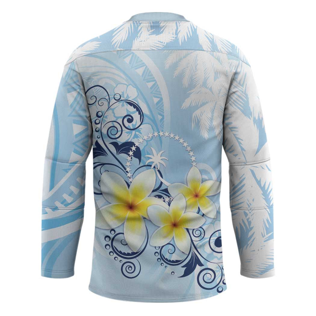 FSM Chuuk Constitution Day Hockey Jersey Polynesian Curves Plumeria - Polynesian Pride