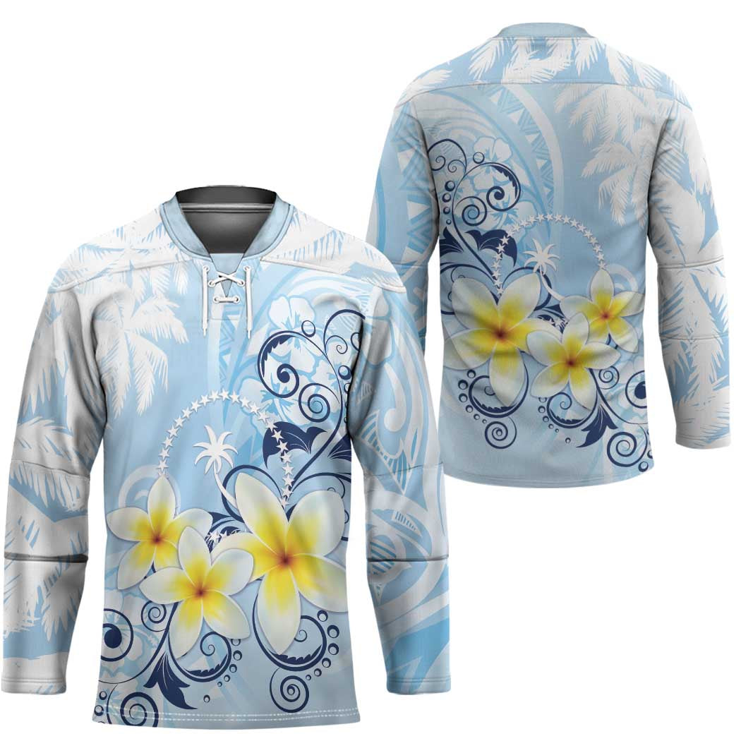 FSM Chuuk Constitution Day Hockey Jersey Polynesian Curves Plumeria - Polynesian Pride