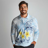 FSM Chuuk Constitution Day Long Sleeve Polo Shirt Polynesian Curves Plumeria - Polynesian Pride