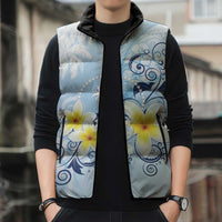 FSM Chuuk Constitution Day Sleeveless Puffer Jacket Polynesian Curves Plumeria - Polynesian Pride