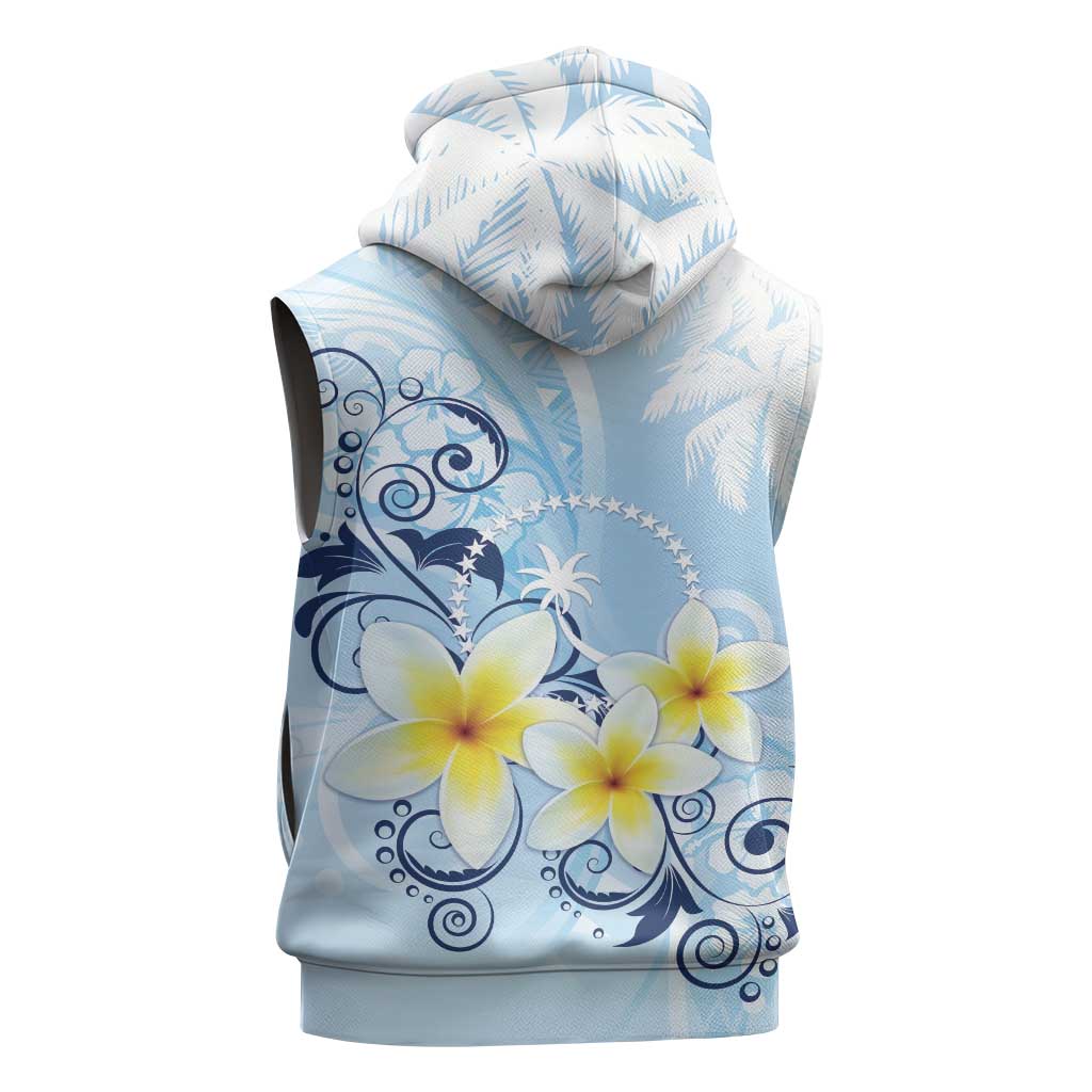 FSM Chuuk Constitution Day Sleeveless Zip Hoodie Polynesian Curves Plumeria - Polynesian Pride