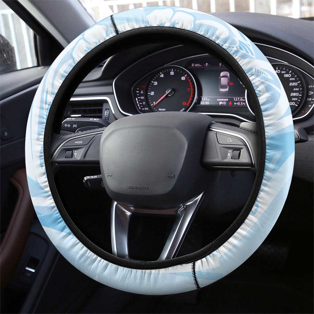 FSM Chuuk Constitution Day Steering Wheel Cover Polynesian Curves Plumeria - Polynesian Pride