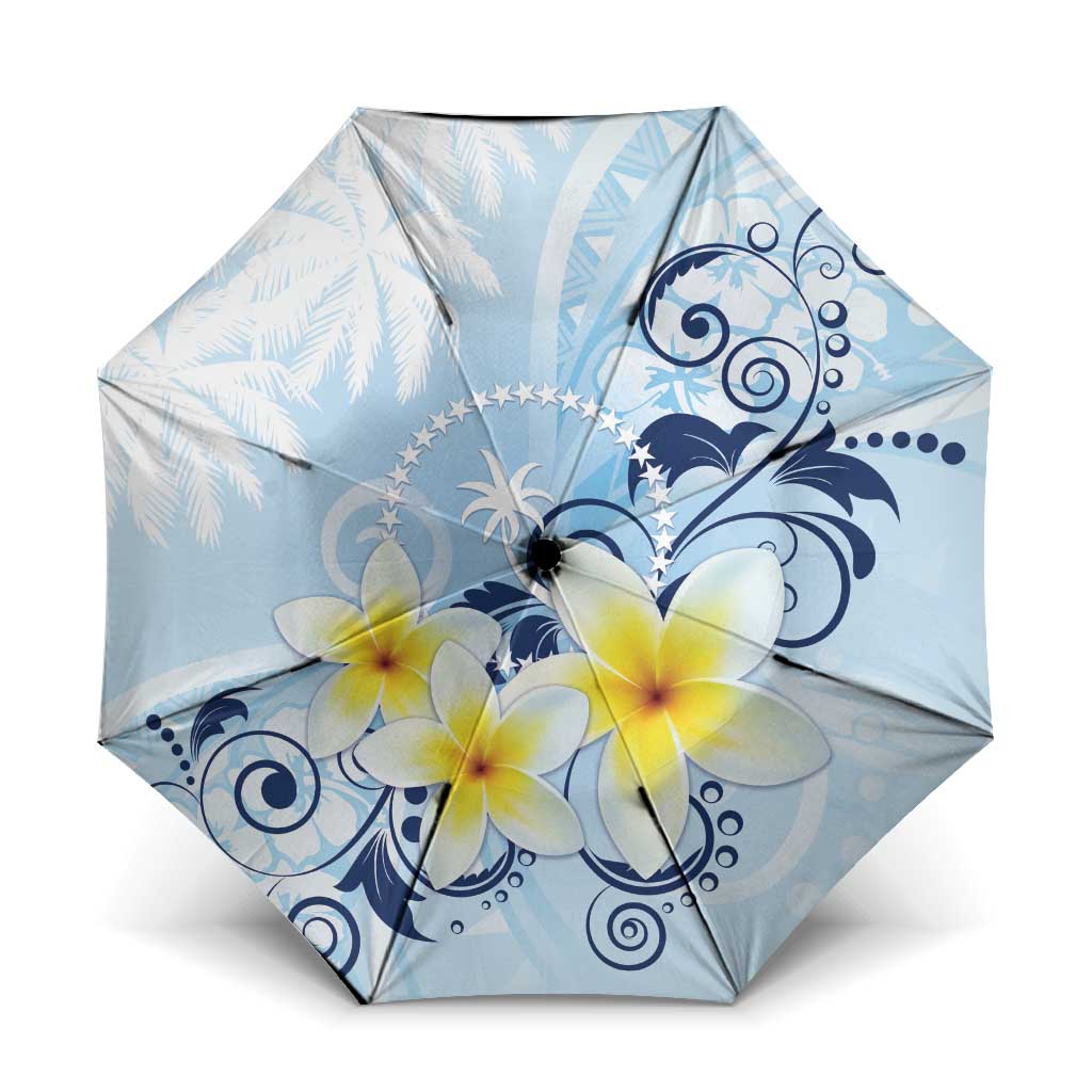 FSM Chuuk Constitution Day Umbrella Polynesian Curves Plumeria LT05 One Size Folded 11.42 inch Opened Diameter 37.4 inch Blue - Polynesian Pride