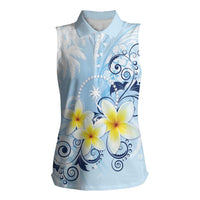 FSM Chuuk Constitution Day Women Sleeveless Polo Shirt Polynesian Curves Plumeria LT05 Female Blue - Polynesian Pride