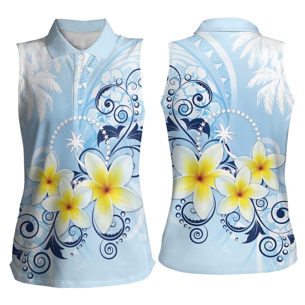 FSM Chuuk Constitution Day Women Sleeveless Polo Shirt Polynesian Curves Plumeria LT05 - Polynesian Pride