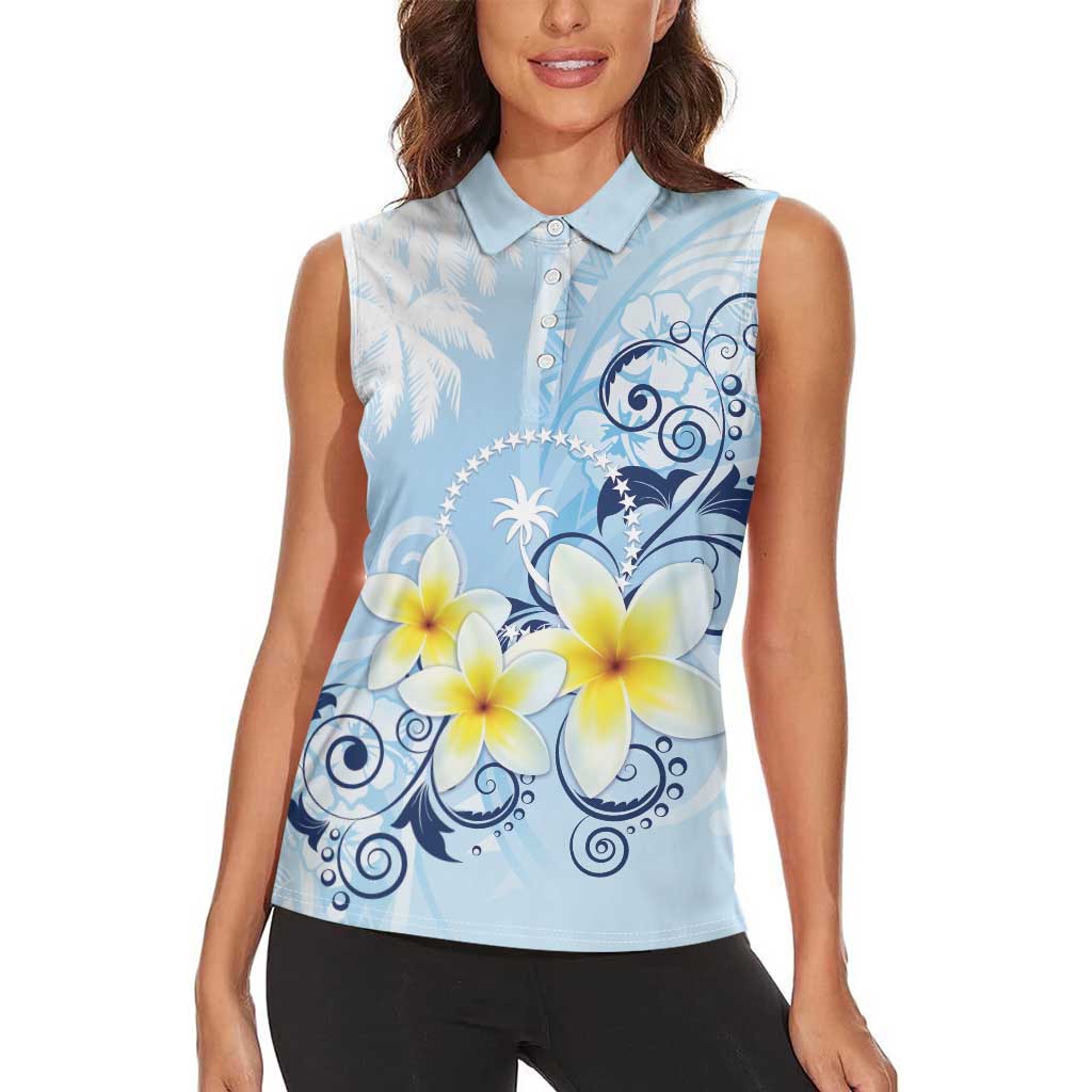FSM Chuuk Constitution Day Women Sleeveless Polo Shirt Polynesian Curves Plumeria LT05 - Polynesian Pride