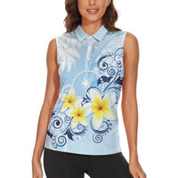 FSM Chuuk Constitution Day Women Sleeveless Polo Shirt Polynesian Curves Plumeria LT05 - Polynesian Pride