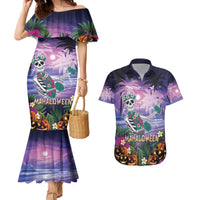 Happy Hulaween Couples Matching Mermaid Dress and Hawaiian Shirt Mahaloween Skeleton Dancing LT05 Purple - Polynesian Pride