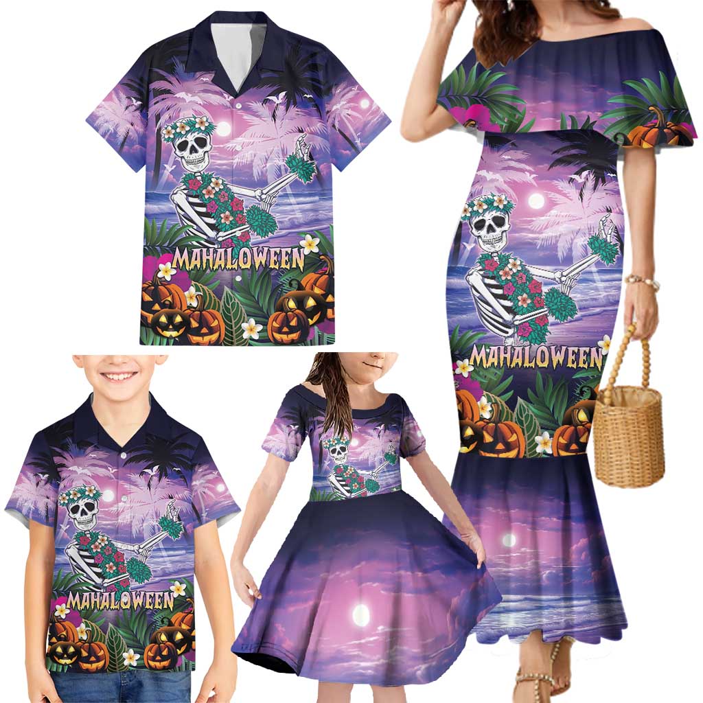 Happy Hulaween Family Matching Mermaid Dress and Hawaiian Shirt Mahaloween Skeleton Dancing LT05 - Polynesian Pride