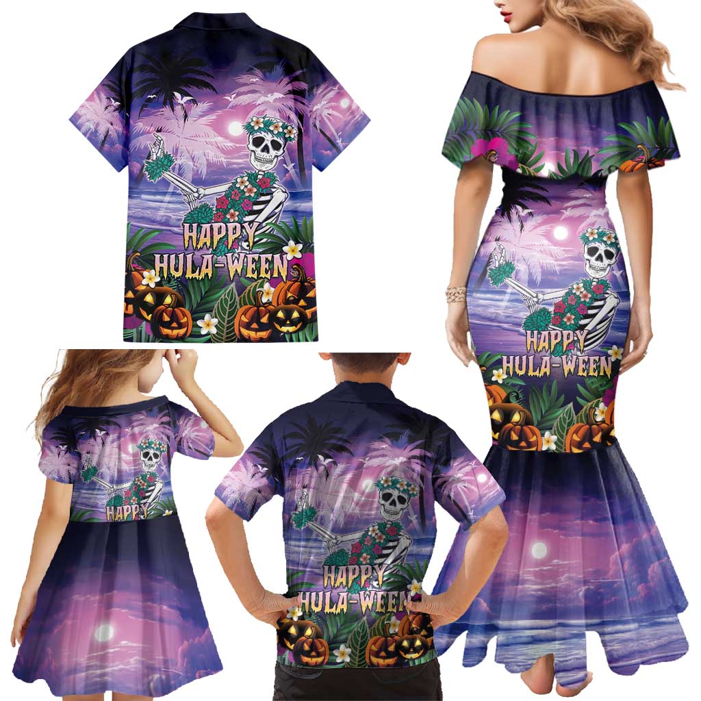 Happy Hulaween Family Matching Mermaid Dress and Hawaiian Shirt Mahaloween Skeleton Dancing LT05 - Polynesian Pride