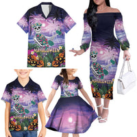 Happy Hulaween Family Matching Off The Shoulder Long Sleeve Dress and Hawaiian Shirt Mahaloween Skeleton Dancing LT05 - Polynesian Pride