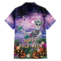 Happy Hulaween Family Matching Off The Shoulder Long Sleeve Dress and Hawaiian Shirt Mahaloween Skeleton Dancing LT05 - Polynesian Pride