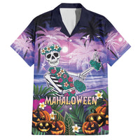 Happy Hulaween Family Matching Off Shoulder Maxi Dress and Hawaiian Shirt Mahaloween Skeleton Dancing LT05 Dad's Shirt - Short Sleeve Purple - Polynesian Pride