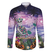 Happy Hulaween Family Matching Off Shoulder Maxi Dress and Hawaiian Shirt Mahaloween Skeleton Dancing LT05 Dad's Shirt - Long Sleeve Purple - Polynesian Pride