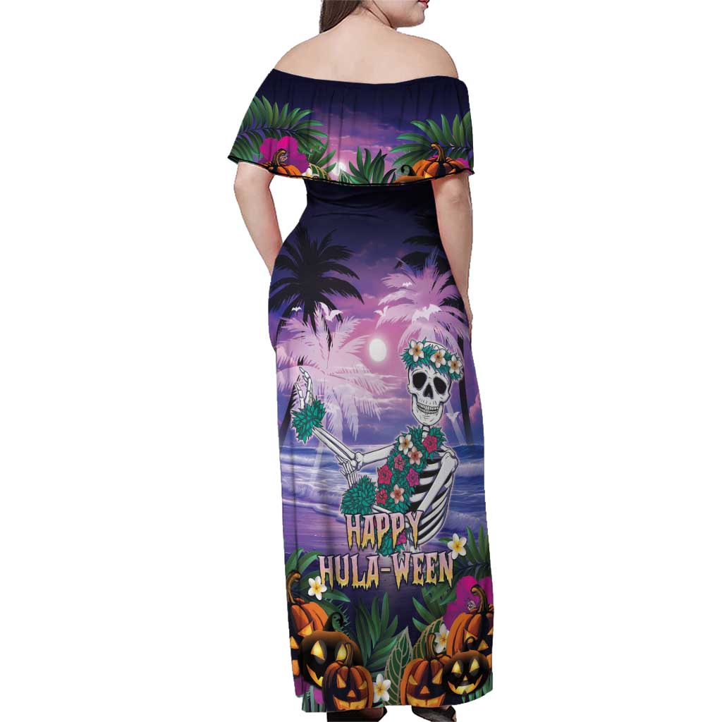Happy Hulaween Family Matching Off Shoulder Maxi Dress and Hawaiian Shirt Mahaloween Skeleton Dancing LT05 - Polynesian Pride