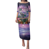 Happy Hulaween Family Matching Puletasi and Hawaiian Shirt Mahaloween Skeleton Dancing LT05 Mom's Dress Purple - Polynesian Pride