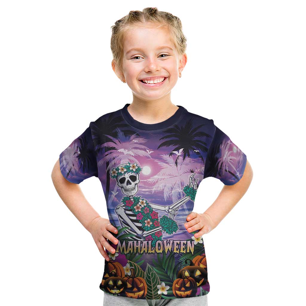 Happy Hulaween Kid T Shirt Mahaloween Skeleton Dancing LT05 Purple - Polynesian Pride