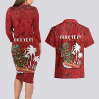 Personalised Aloha Halloween Couples Matching Long Sleeve Bodycon Dress and Hawaiian Shirt Skeleton Surfing LT05 - Polynesian Pride