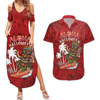 Personalised Aloha Halloween Couples Matching Summer Maxi Dress and Hawaiian Shirt Skeleton Surfing