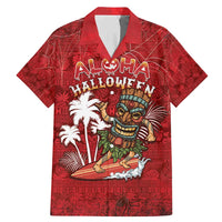 Personalised Aloha Halloween Family Matching Mermaid Dress and Hawaiian Shirt Skeleton Surfing LT05 Dad's Shirt - Short Sleeve Red - Polynesian Pride