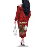 Personalised Aloha Halloween Family Matching Off The Shoulder Long Sleeve Dress and Hawaiian Shirt Skeleton Surfing LT05 - Polynesian Pride