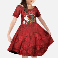 Personalised Aloha Halloween Family Matching Off Shoulder Maxi Dress and Hawaiian Shirt Skeleton Surfing LT05 Daughter's Dress Red - Polynesian Pride