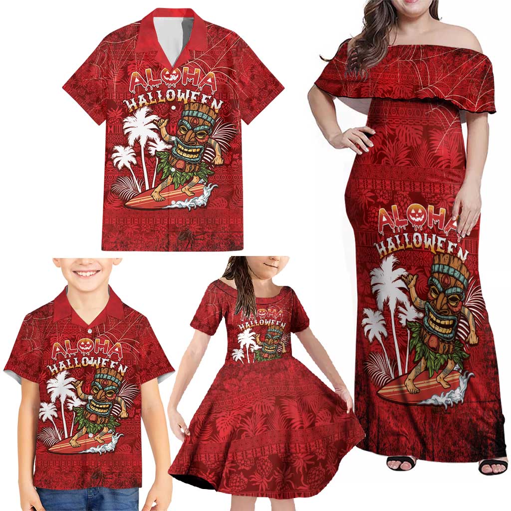 Personalised Aloha Halloween Family Matching Off Shoulder Maxi Dress and Hawaiian Shirt Skeleton Surfing LT05 - Polynesian Pride