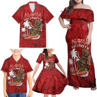 Personalised Aloha Halloween Family Matching Off Shoulder Maxi Dress and Hawaiian Shirt Skeleton Surfing LT05 - Polynesian Pride