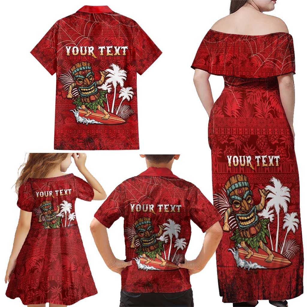 Personalised Aloha Halloween Family Matching Off Shoulder Maxi Dress and Hawaiian Shirt Skeleton Surfing LT05 - Polynesian Pride