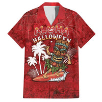 Personalised Aloha Halloween Family Matching Puletasi and Hawaiian Shirt Skeleton Surfing LT05 Dad's Shirt - Short Sleeve Red - Polynesian Pride