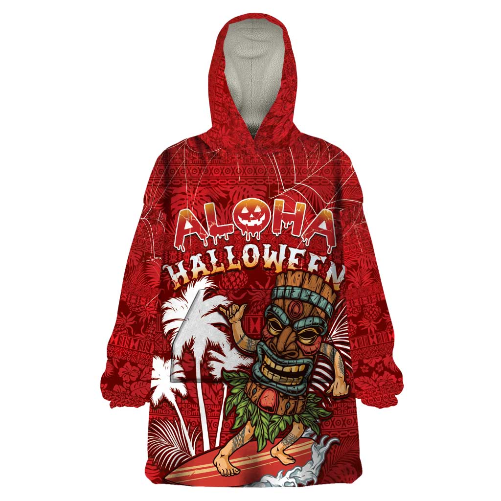 Personalised Aloha Halloween Wearable Blanket Hoodie Skeleton Surfing LT05 One Size Red - Polynesian Pride