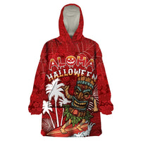 Personalised Aloha Halloween Wearable Blanket Hoodie Skeleton Surfing LT05 One Size Red - Polynesian Pride