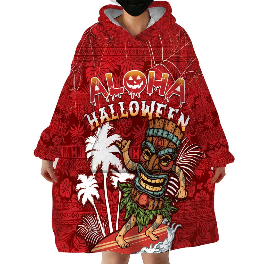 Personalised Aloha Halloween Wearable Blanket Hoodie Skeleton Surfing LT05 - Polynesian Pride