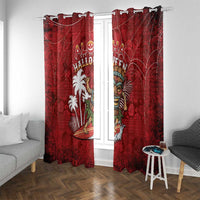 Aloha Halloween Window Curtain Skeleton Surfing