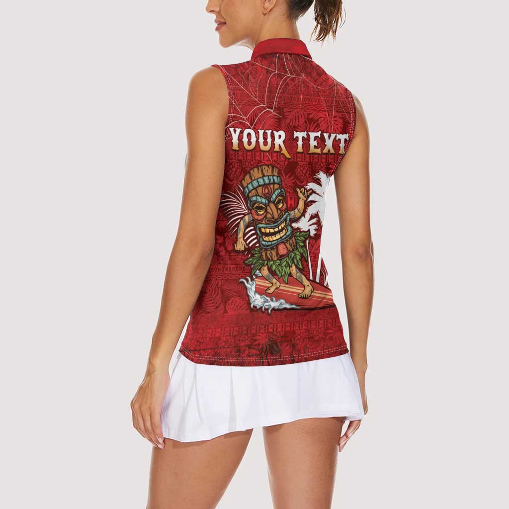 Personalised Aloha Halloween Women Sleeveless Polo Shirt Skeleton Surfing