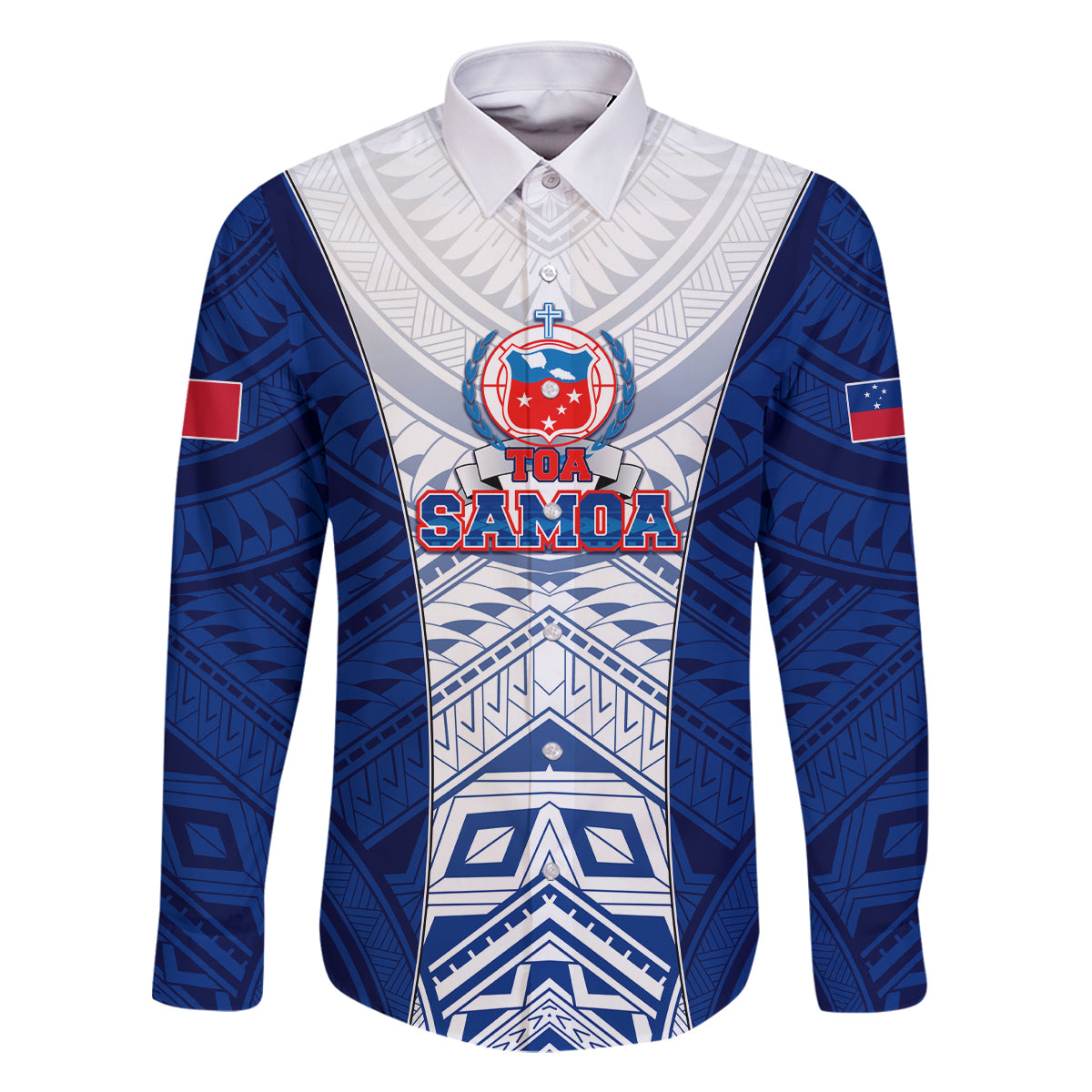 Custom Samoa Rugby Family Matching Off Shoulder Maxi Dress and Hawaiian Shirt 2023 Pacific Championships Polynesian Pattern LT05 Dad's Shirt - Long Sleeve Blue - Polynesian Pride