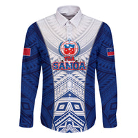 Custom Samoa Rugby Family Matching Tank Maxi Dress and Hawaiian Shirt 2023 Pacific Championships Polynesian Pattern LT05 Dad's Shirt - Long Sleeve Blue - Polynesian Pride