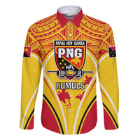 Custom Papua New Guinea Rugby Family Matching Mermaid Dress and Hawaiian Shirt 2023 Pacific Championships The Kumuls LT05 Dad's Shirt - Long Sleeve Yellow - Polynesian Pride