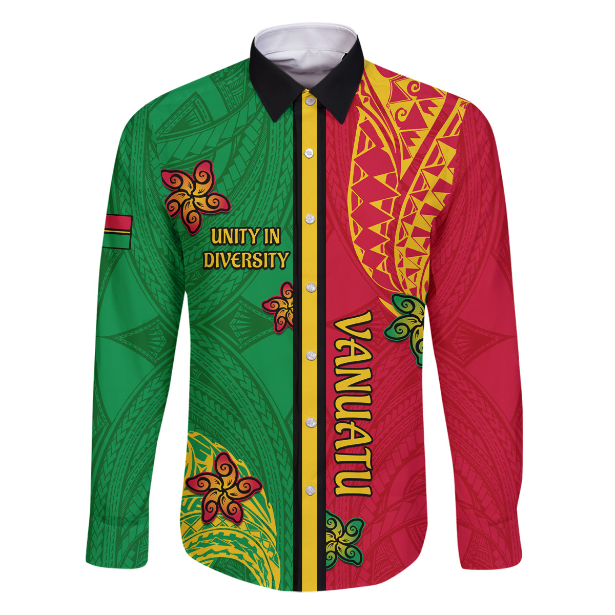 Personalised Vanuatu Happy Unity Day Family Matching Puletasi Dress and Hawaiian Shirt Polynesian Plumeria LT05 Dad's Shirt - Long Sleeve Red - Polynesian Pride