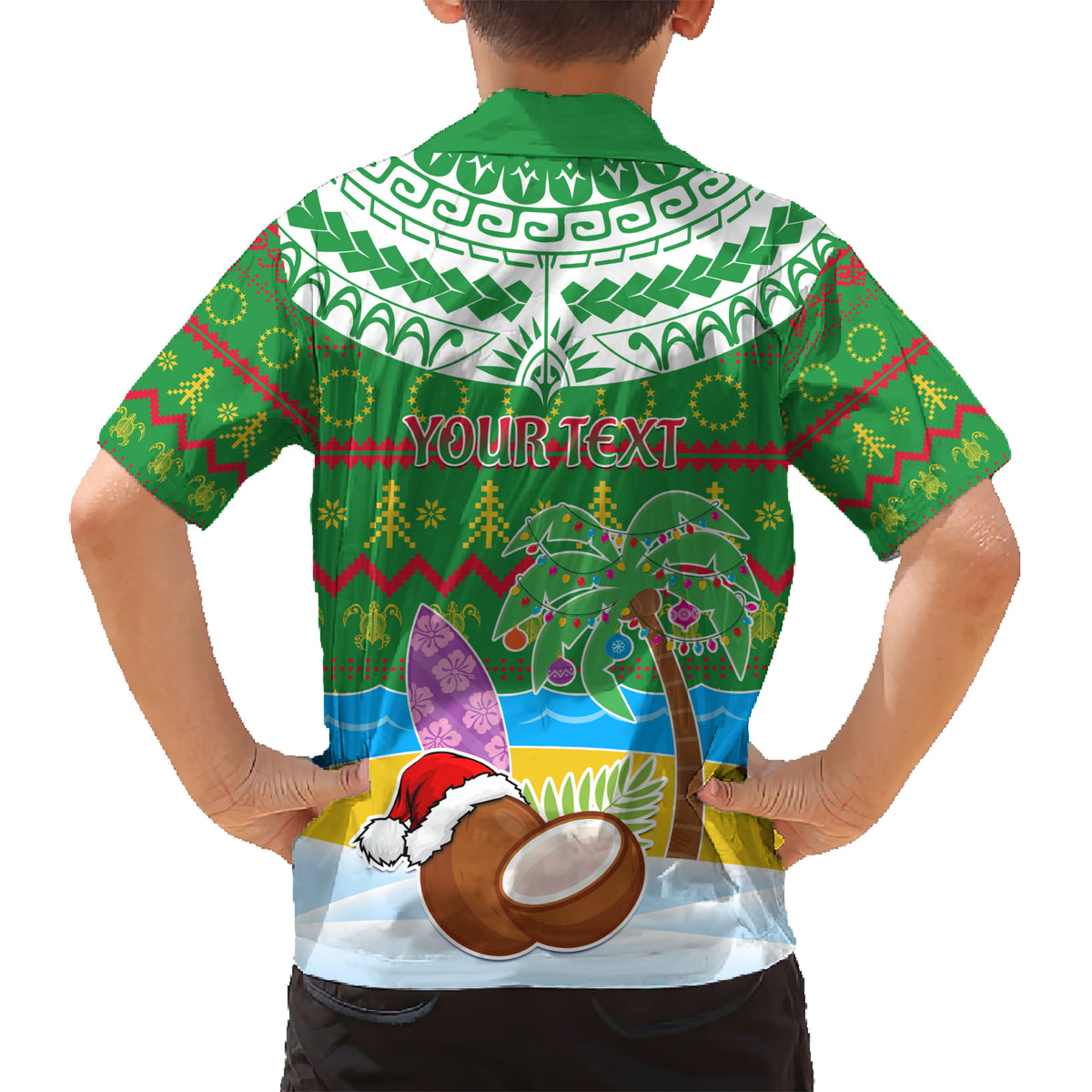 Personalised Cook Islands Christmas Family Matching Short Sleeve Bodycon Dress and Hawaiian Shirt Coconut Santa Beach Style LT05 - Polynesian Pride