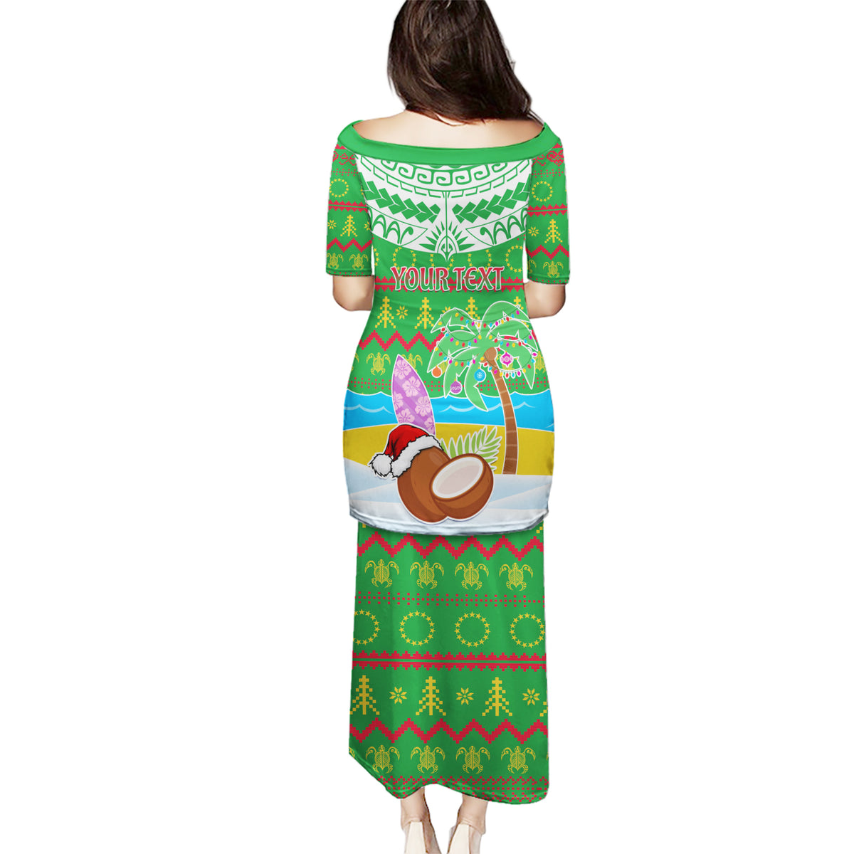 Personalised Cook Islands Christmas Puletasi Coconut Santa Beach Style LT05 - Polynesian Pride