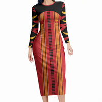 Hawaii Ahu Ula Inspired Long Sleeve Bodycon Dress Red Version LT05 Long Dress Red - Polynesian Pride
