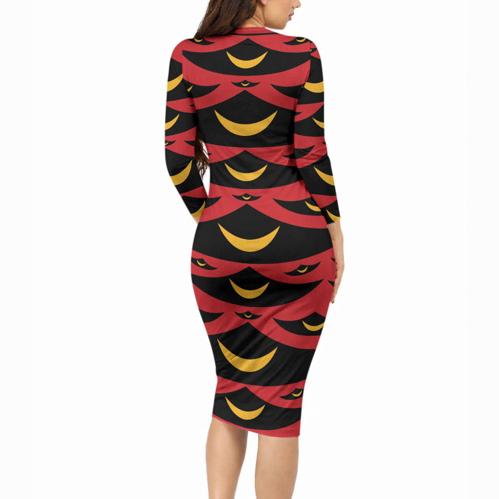 Hawaii Ahu Ula Inspired Long Sleeve Bodycon Dress Red Version LT05 - Polynesian Pride