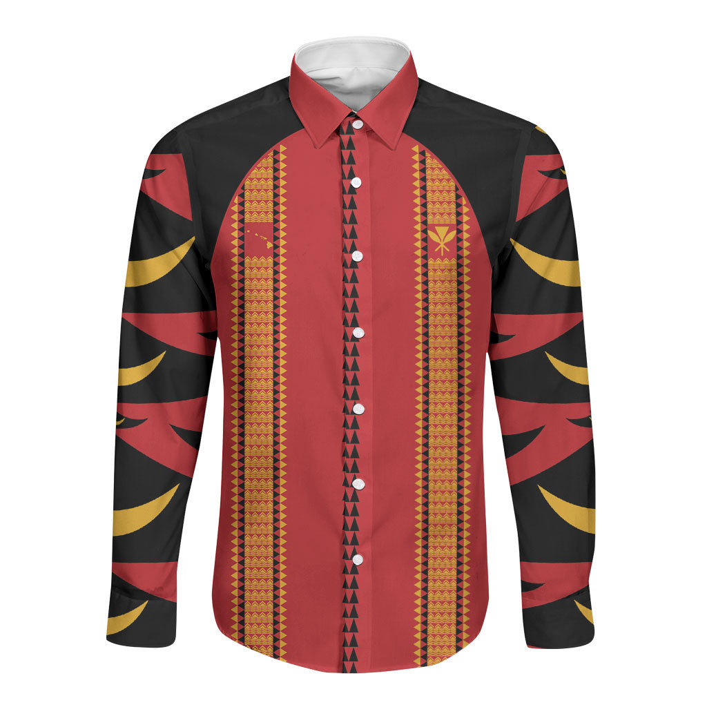 Hawaii Ahu Ula Inspired Long Sleeve Button Shirt Red Version LT05 Unisex Red - Polynesian Pride