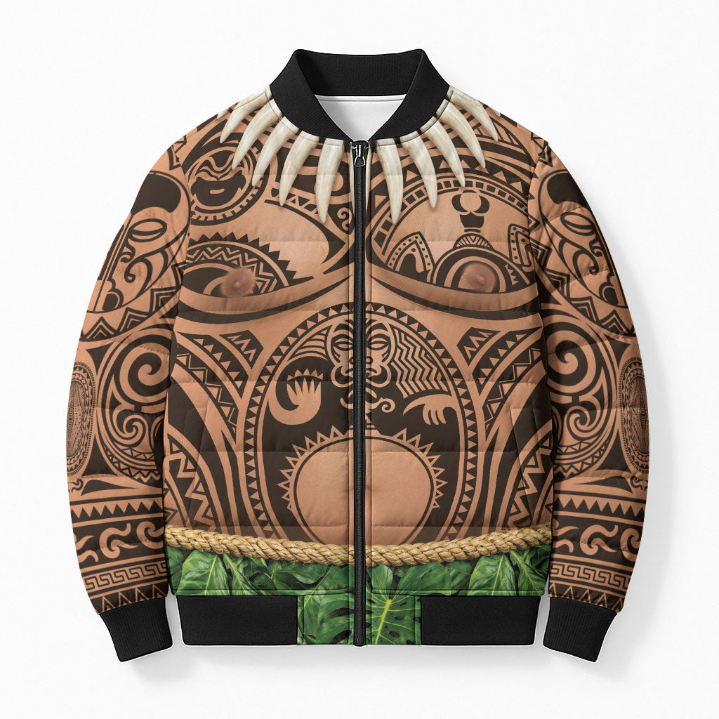 Hawaii Warrior Tattoo Inspired Bomber Puffer Jacket Tropical Leaf Skirt Costume