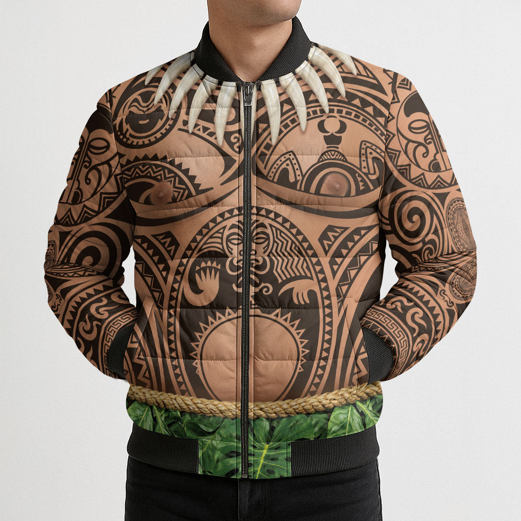 Hawaii Warrior Tattoo Inspired Bomber Puffer Jacket Tropical Leaf Skirt Costume