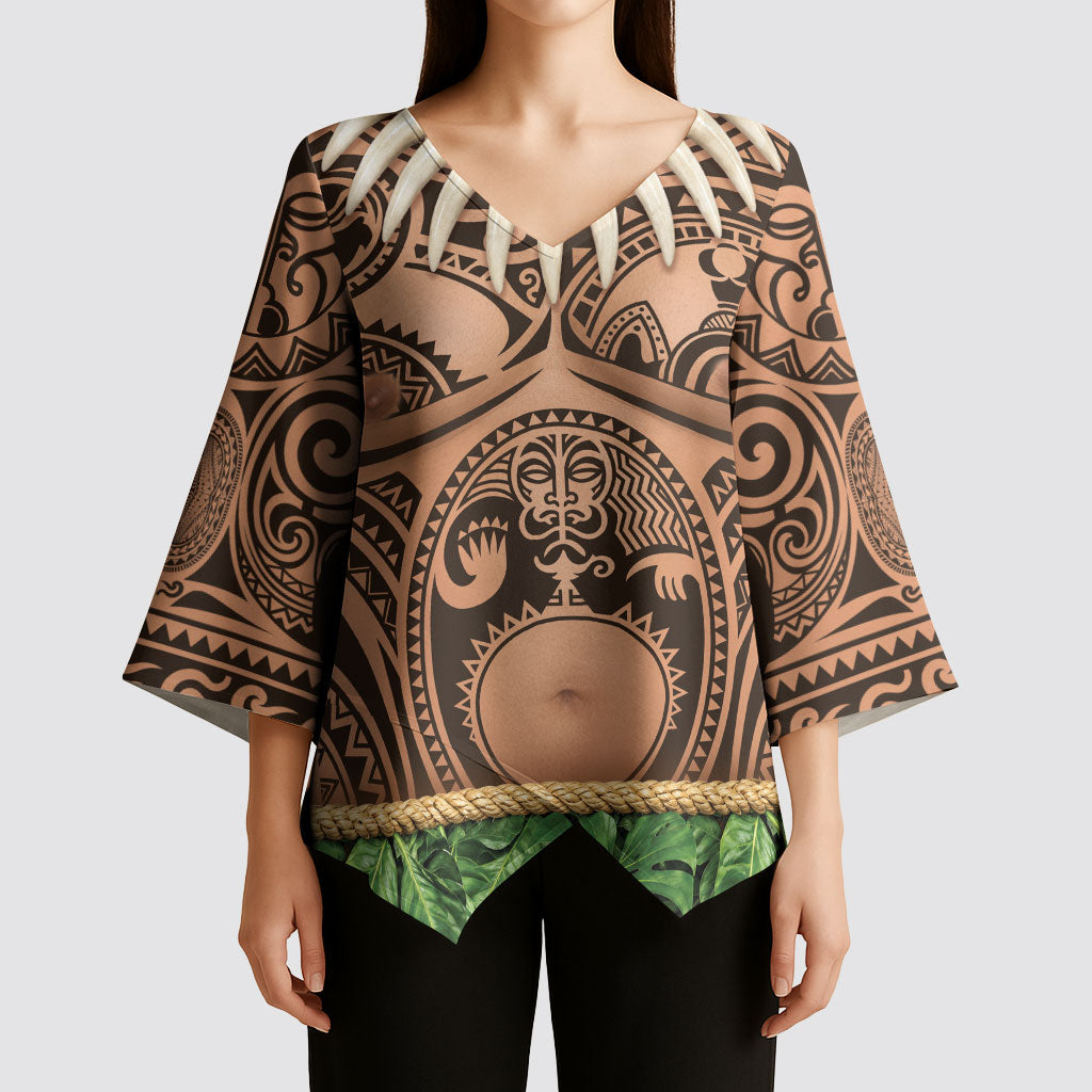 Hawaii Warrior Tattoo Inspired Kimono Sleeve Blouse Tropical Leaf Skirt Costume LT05 - Polynesian Pride