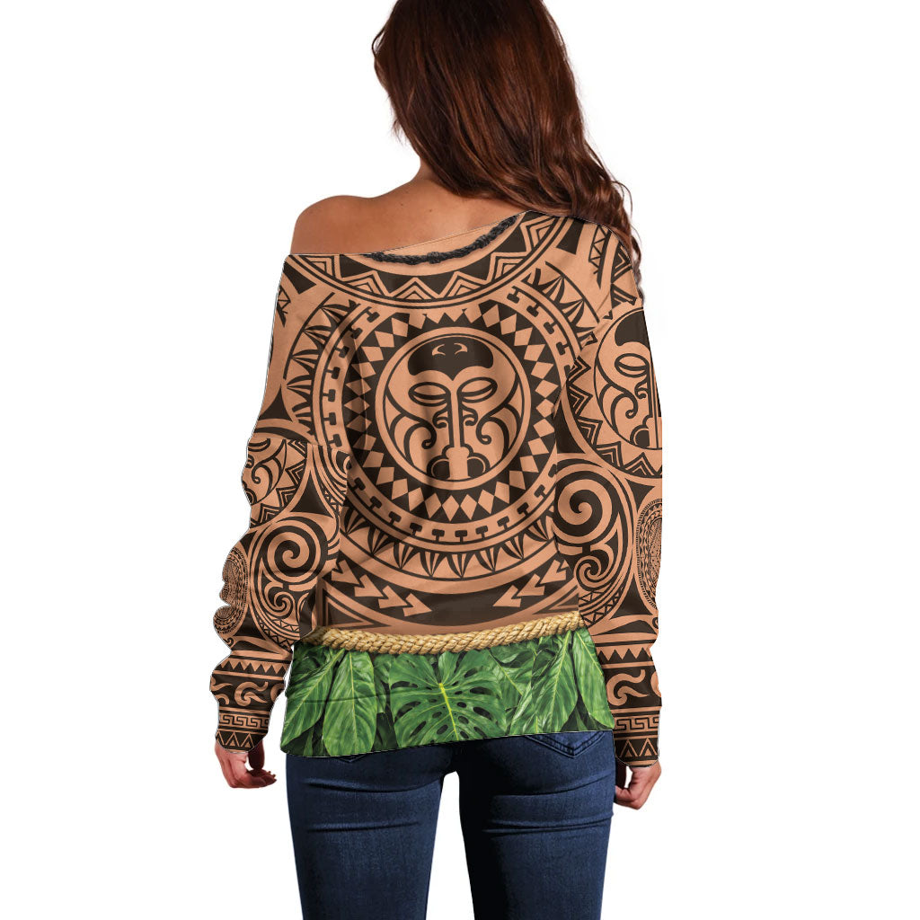Hawaii Warrior Tattoo Inspired Off Shoulder Sweater Tropical Leaf Skirt Costume LT05 - Polynesian Pride